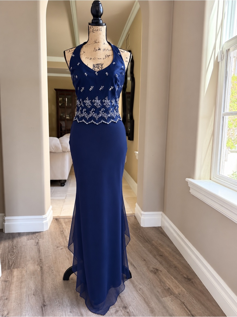 Vintage 2003 Masquerade Dress | Navy Blue & Silver Embroidery Corset | Sz 11/12